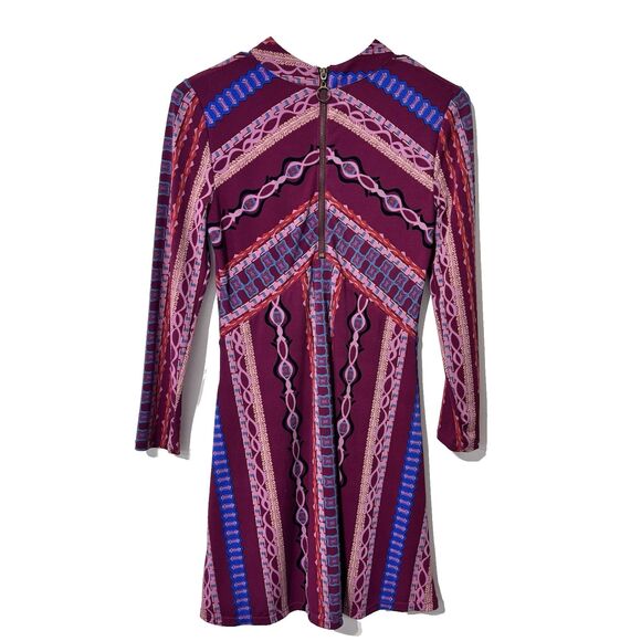 NWT Free People Purple Stella Mini Dress Small Mock Neck Tribal Print Bohemian - Picture 3 of 12